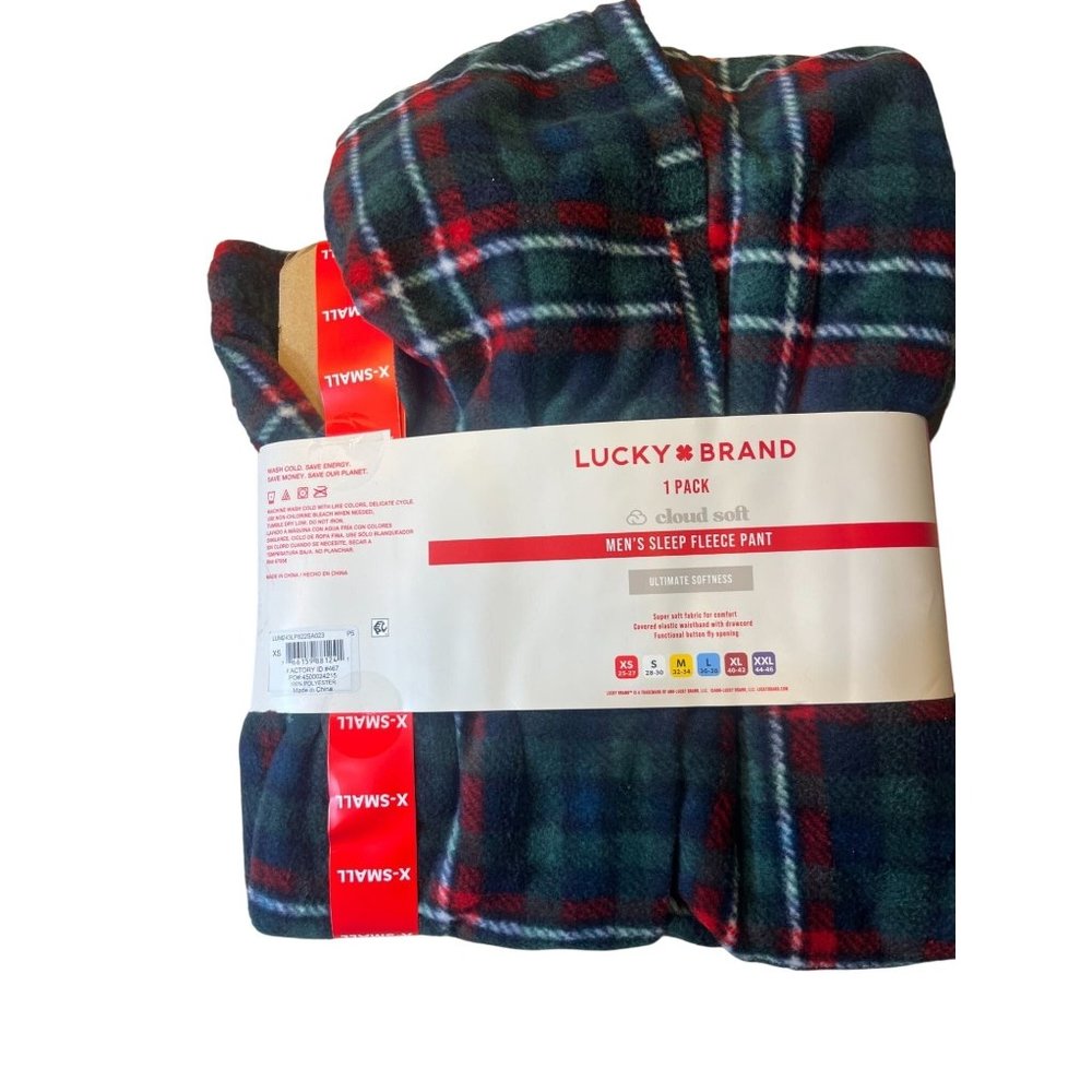 Lucky Brand Mens Sleep Fleece Pants X-Small Plaid Red & Black Soft Cozy Lounge W